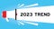 Color megaphone icon with word 2023 trend in white banner