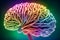 Color model of glowing human brain made of multicolored neon stripes. Concept of the brain of a creative person - artist