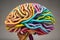 Color model of the human brain from multi-colored stripes. Concept of the brain of a creative person - artist or