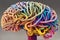 Color model of the human brain from multi-colored stripes. Concept of the brain of a creative person - artist or