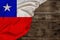 Color national flag of the modern state of Chile, beautiful silk, old wood background, concept of tourism, economy, politics,