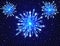 Color neon fireworks in the night sky. Bright fireworks on transparent background. New Year design. Blue star burst