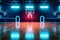 color neon game basketball arena corridor empty indoor background hall interior design. Generative AI.