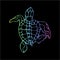 Color neon illustration of a wise tortoise. Swimming turtle in motion with ornament.