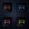Color neon line Bench icon isolated on black background. Set icons in square buttons. Vector Illustration.