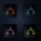Color neon line Bicycle brake calipers dual pivot icon isolated on black background. Bicycle brake wire. Set icons in