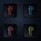 Color neon line Calliper or caliper and scale icon isolated on black background. Precision measuring tools. Set icons in