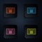 Color neon line Detonate dynamite bomb stick icon isolated on black background. Time bomb - explosion danger concept