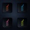 Color neon line Detonate dynamite bomb stick icon isolated on black background. Time bomb - explosion danger concept