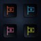 Color neon line Flag of Israel icon isolated on black background. National patriotic symbol. Set icons in square buttons