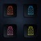 Color neon line Grater icon isolated on black background. Kitchen symbol. Cooking utensil. Cutlery sign. Set icons in