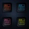 Color neon line Music synthesizer icon isolated on black background. Electronic piano. Set icons in square buttons