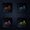 Color neon line Oil tanker ship icon isolated on black background. Set icons in square buttons. Vector Illustration.