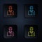 Color neon line Oilman icon isolated on black background. Set icons in square buttons. Vector Illustration.