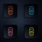 Color neon line Old vintage keypad mobile phone icon isolated on black background. Retro cellphone device. Vintage 90s