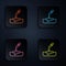 Color neon line Petri dish with pipette icon isolated on black background. Set icons in square buttons. Vector