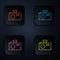 Color neon line Photo camera icon isolated on black background. Foto camera icon. Set icons in square buttons. Vector