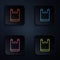 Color neon line Plastic bag icon isolated on black background. Disposable cellophane and polythene package prohibition