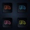 Color neon line Plumber service car icon isolated on black background. Set icons in square buttons. Vector