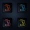 Color neon line Price tag for fish icon isolated on black background. Set icons in square buttons. Vector