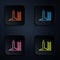 Color neon line Rocket launch from the spaceport icon isolated on black background. Launch rocket in space. Set icons in