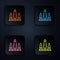 Color neon line Rocket launch from the spaceport icon isolated on black background. Launch rocket in space. Set icons in