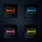 Color neon line SSHD card icon isolated on black background. Solid state drive sign. Storage disk symbol. Set icons in