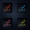 Color neon line Telescope icon isolated on black background. Scientific tool. Education and astronomy element, spyglass