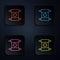 Color neon line Torah scroll icon isolated on black background. Jewish Torah in expanded form. Star of David symbol. Old