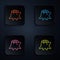 Color neon line Tree stump icon isolated on black background. Set icons in square buttons. Vector