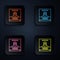 Color neon line Wanted poster icon isolated on black background. Reward money. Dead or alive crime outlaw. Set icons in