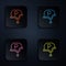 Color neon line War journalist correspondent icon isolated on black background. Live news. Set icons in square buttons