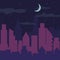 Color night city panorama silhouette.