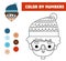 Color by number, education game, cute cartoon boy wearing ski goggles and a hat