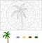 Color by number educational game for kids. Cartoon palm tree. Vector illustration