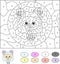Color by number educational game for kids. Cute lamb (ram, sheep