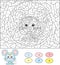 Color by number educational game for kids. Cute mouse. Vector il