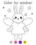 Color by number game for kids. Rabbit in costume fairy. Halloween bunny. Printable worksheet with solution for school
