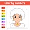 Color by numbers. Beautiful girl. Activity worksheet. Game for children. Cartoon character. Vector illustration