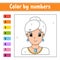 Color by numbers. Beautiful girl. Activity worksheet. Game for children. Cartoon character. Vector illustration