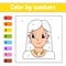 Color by numbers. Beautiful girl. Activity worksheet. Game for children. Cartoon character. Vector illustration