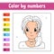 Color by numbers. Beautiful girl. Activity worksheet. Game for children. Cartoon character. Vector illustration