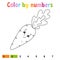 Color by numbers. Coloring book for kids. Cheerful character. Vector illustration. Cute cartoon style. Hand drawn. Worksheet page