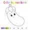 Color by numbers eggplant. Coloring book for kids. Vegetable character. Vector illustration. Cute cartoon style. Hand drawn.