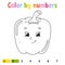 Color by numbers pepper. Coloring book for kids. Vegetable character. Vector illustration. Cute cartoon style. Hand drawn.