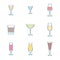 Color outline alcohol glasses icon set