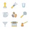 Color outline coffee barista instruments icons set