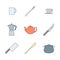 Color outline dinnerware icons set