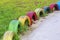 Color painted tires in a kids park