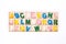 Color painted wooden english alphabet set in wooden box